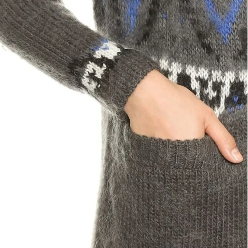 Free People Frosted Fair Isle Gray‎ Blue Cardigan Sweater